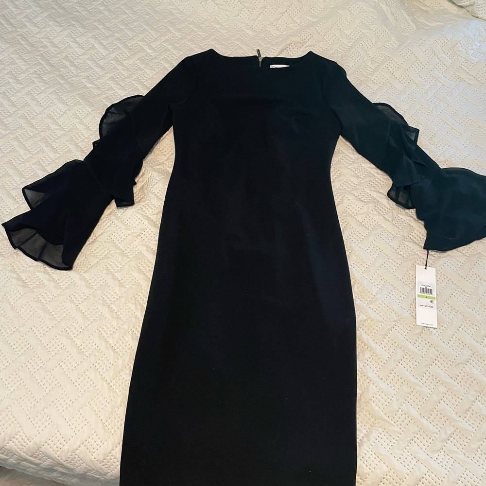 Calvin Klein Black Dress with Ruffled Sleeves